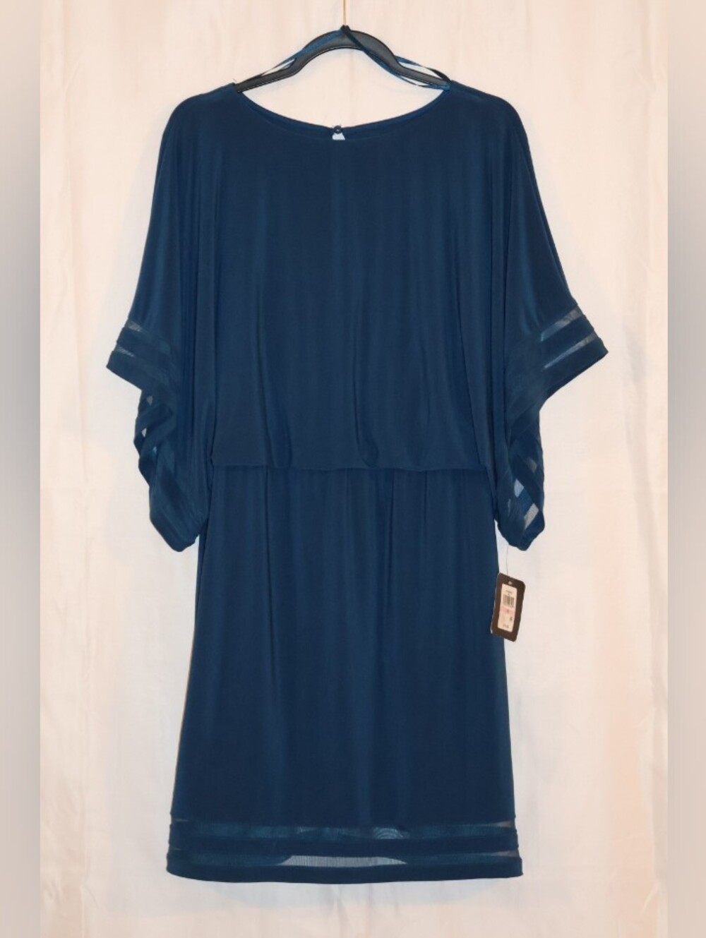 Jessica Howard Illusion-Trim Blouson Dress-Rich Tea Blue.